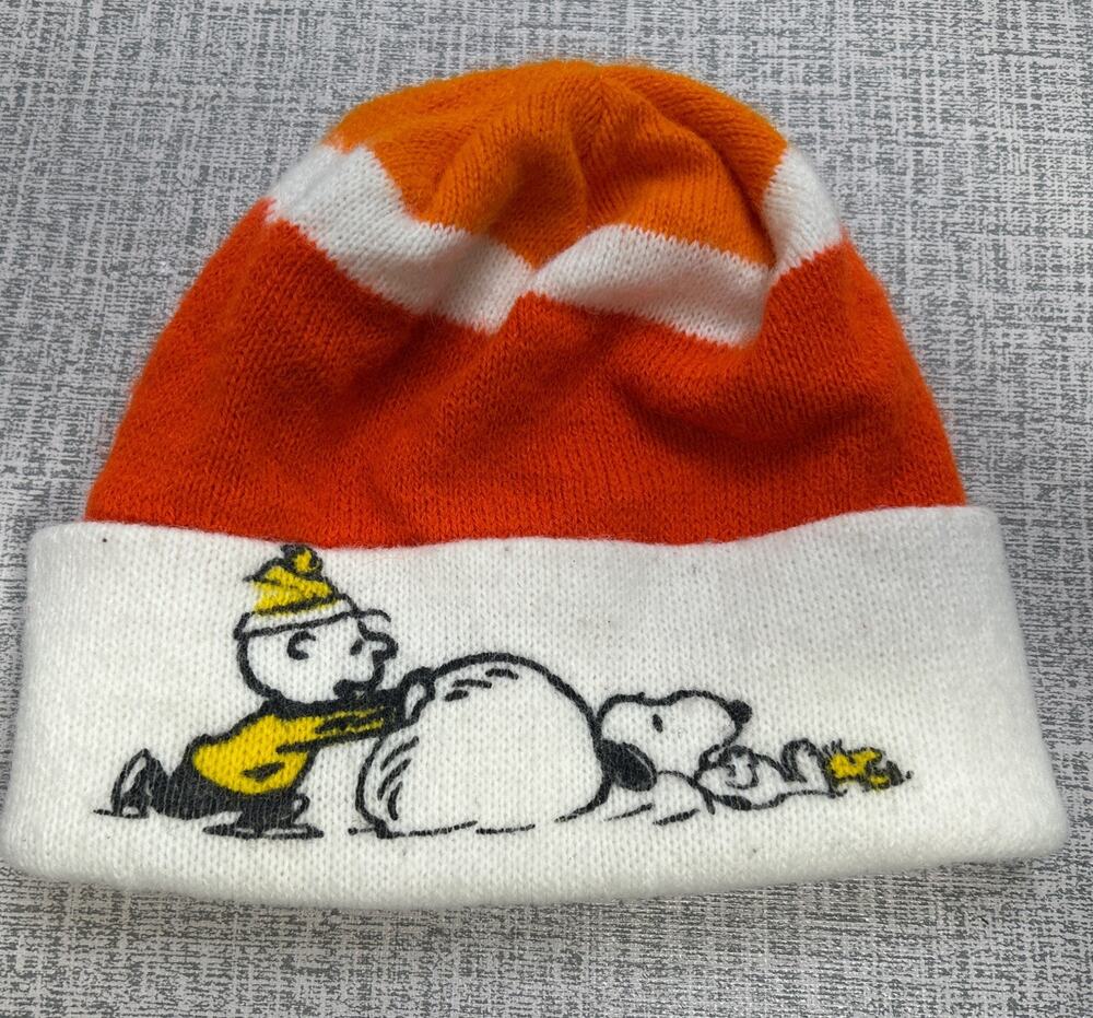 60s Peanuts Snoopy Beanie Knit Hat Orange Rare USA Snowball True Vintage